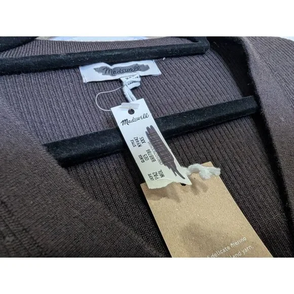 Madewell Merino Silk V-Neck Cardigan Brown Slim Fit Knit XXS NY442 Quiet Luxury - Picture 7 of 11